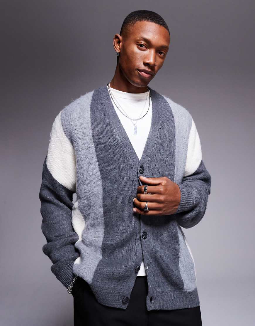 ASOS DESIGN - Kastige Oversize-Strickjacke mit Blockfarben-Design in Grau von ASOS DESIGN