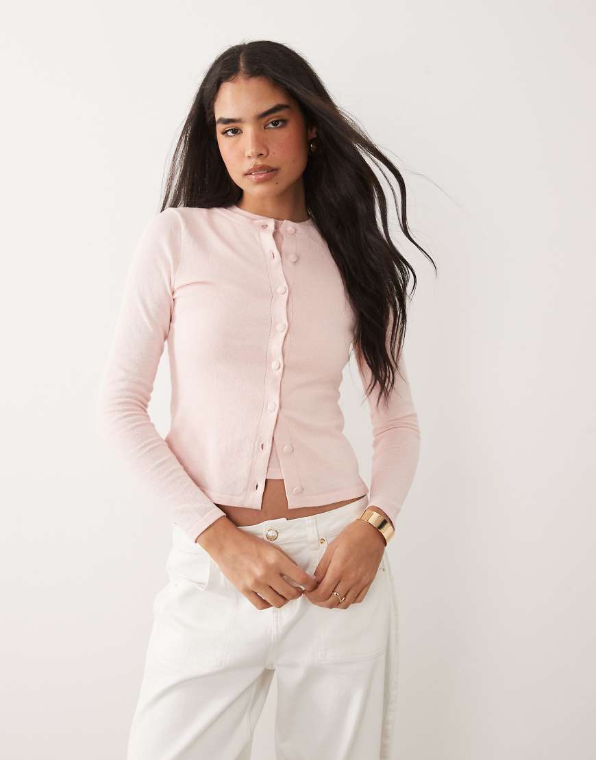 ASOS DESIGN - Kastige Strickjacke in Rosa mit Rüschen, Kombiteil von ASOS DESIGN