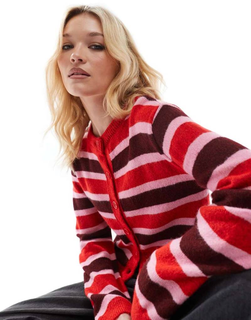 ASOS DESIGN - Kastige Strickjacke in Rot und Burgunderrot gestreift-Bunt von ASOS DESIGN