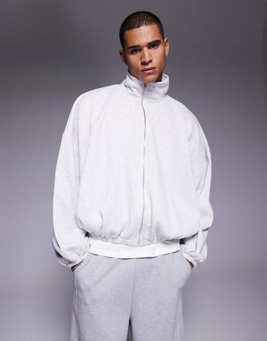 ASOS DESIGN - Kastige Trainingsjacke in Grau meliert mit extremer Oversize-Passform von ASOS DESIGN