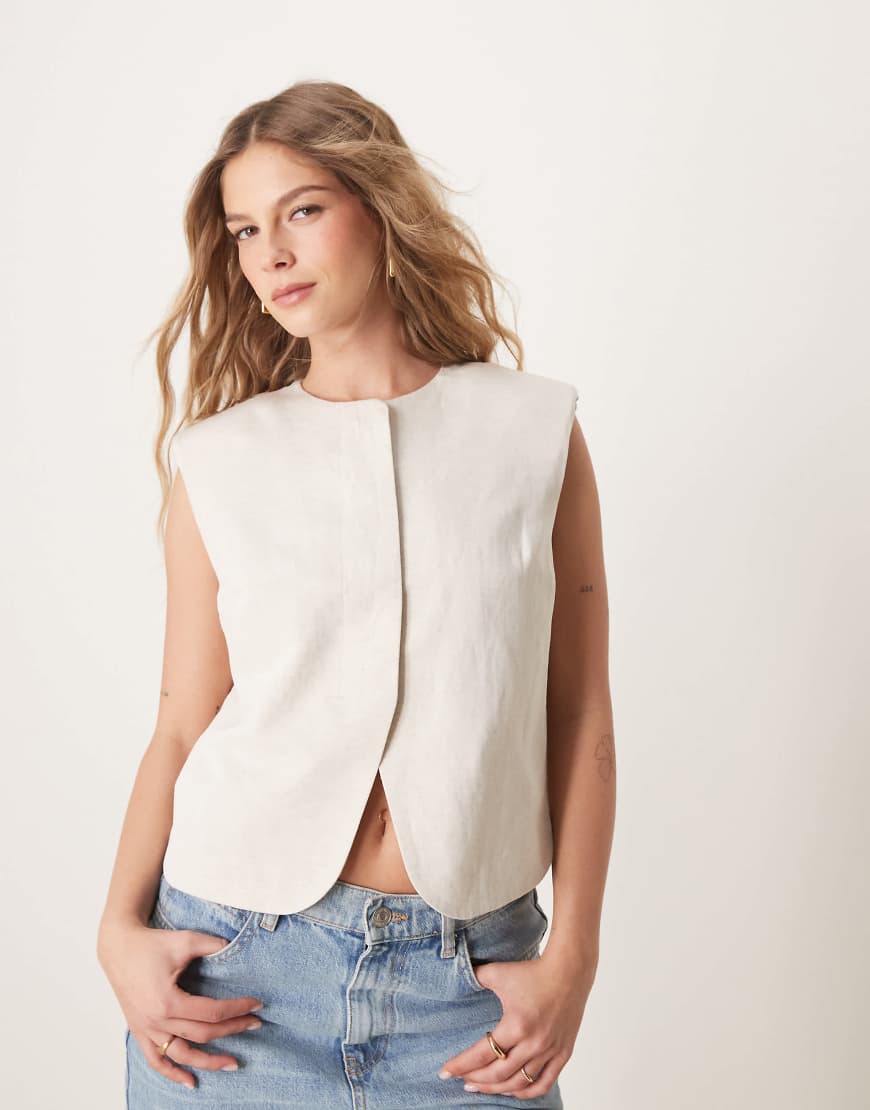 ASOS DESIGN - Kastige Weste in Steinbeige mit Leinenanteil und offenem Schnitt-Neutral ASOS DESIGN - Kastige Weste in Steinbeige mit Leinenanteil und offenem Schnitt-Neutral von ASOS DESIGN