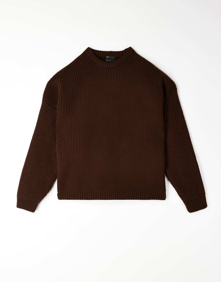ASOS DESIGN - Kastiger, gerippter Oversize-Pullover aus Strick mit Patentmuster in Braun-Brown von ASOS DESIGN