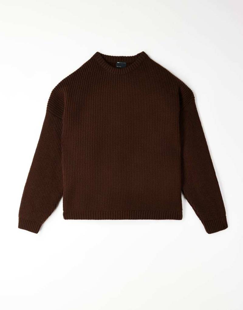 ASOS DESIGN - Kastiger, gerippter Oversize-Pullover aus Strick mit Patentmuster in Braun-Brown von ASOS DESIGN
