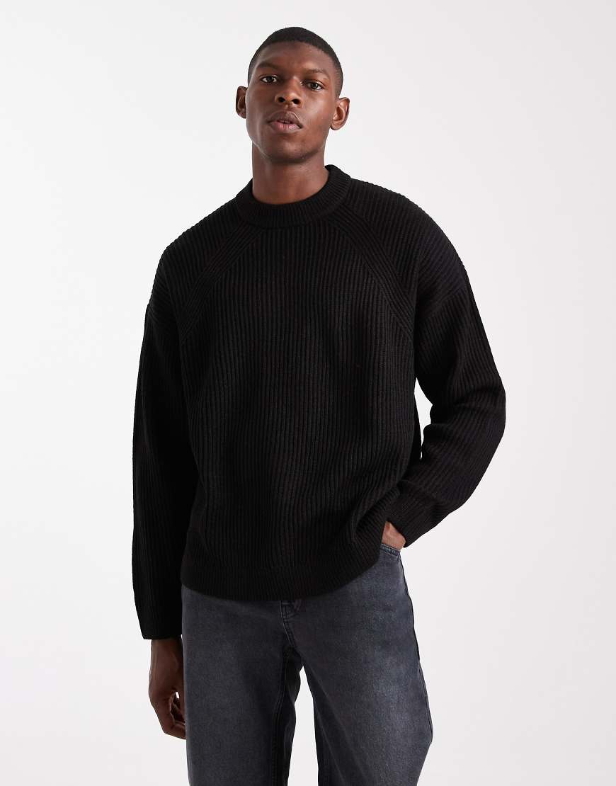 ASOS DESIGN - Kastiger, gerippter Oversize-Pullover aus Strick mit Patentmuster in Schwarz von ASOS DESIGN