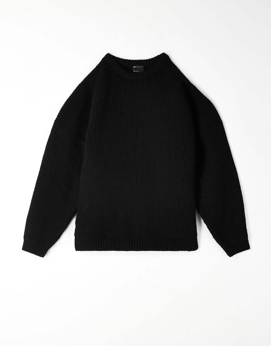 ASOS DESIGN - Kastiger, gerippter Oversize-Pullover aus Strick mit Patentmuster in Schwarz von ASOS DESIGN