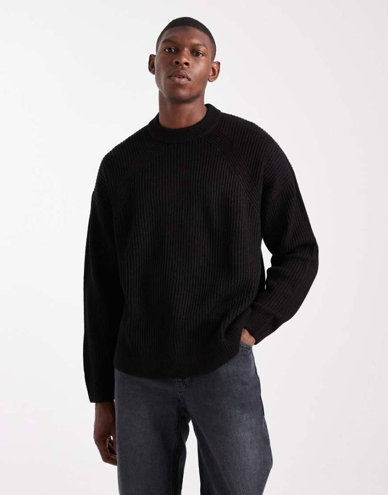 ASOS DESIGN - Kastiger, gerippter Oversize-Pullover aus Strick mit Patentmuster in Schwarz von ASOS DESIGN