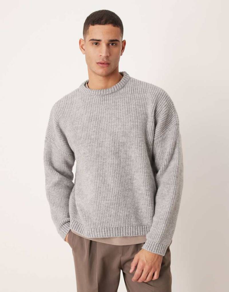 ASOS DESIGN - Kastiger Strickpullover in Grau mit Patentmuster und extremer Oversize-Passform von ASOS DESIGN