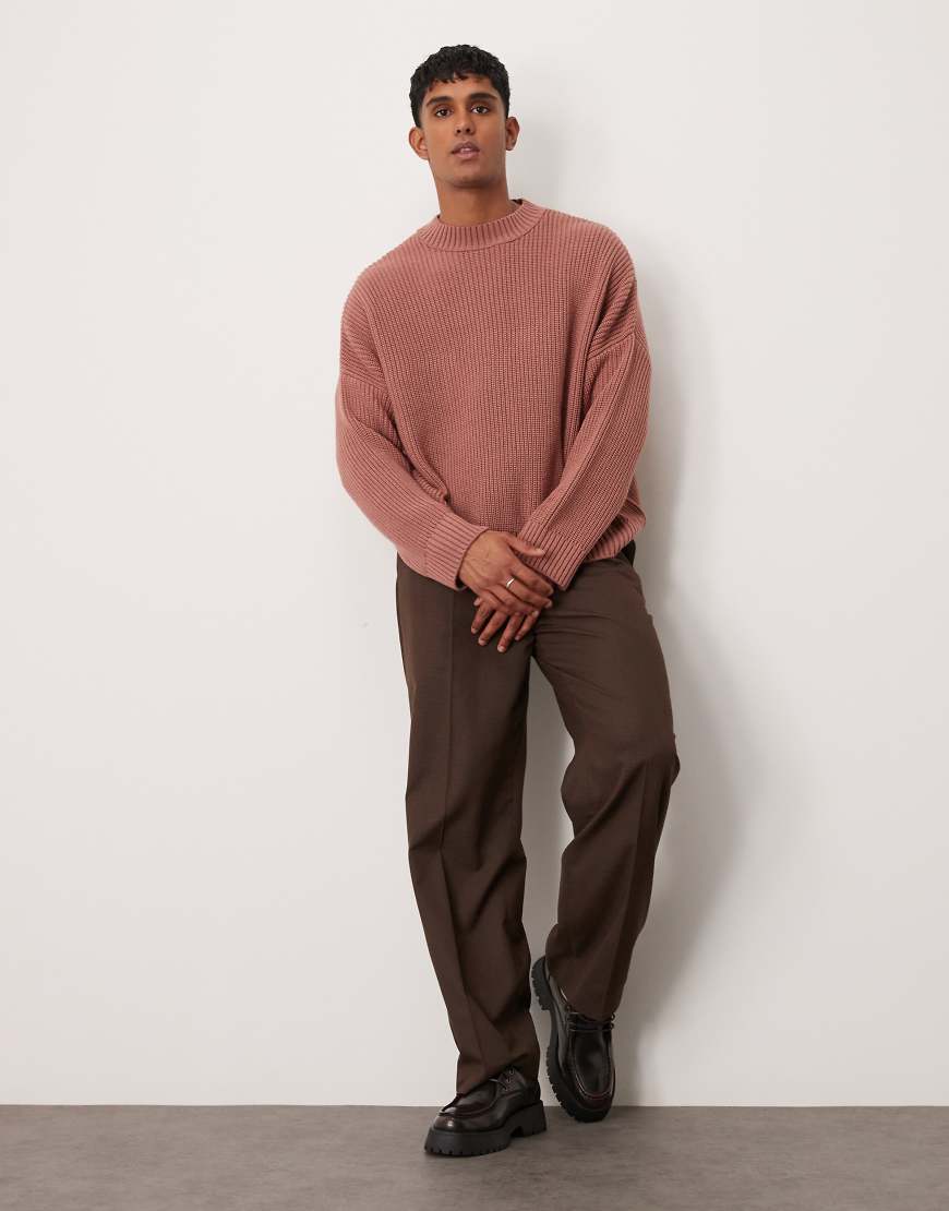 ASOS DESIGN - Kastiger, gerippter Strickpullover in Staubrosa mit extremer Oversize-Passform von ASOS DESIGN