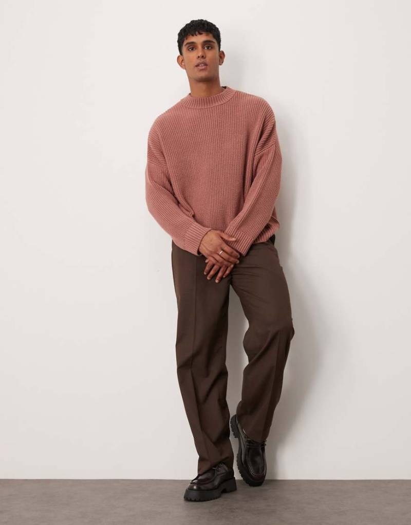 ASOS DESIGN - Kastiger, gerippter Strickpullover in Staubrosa mit extremer Oversize-Passform von ASOS DESIGN