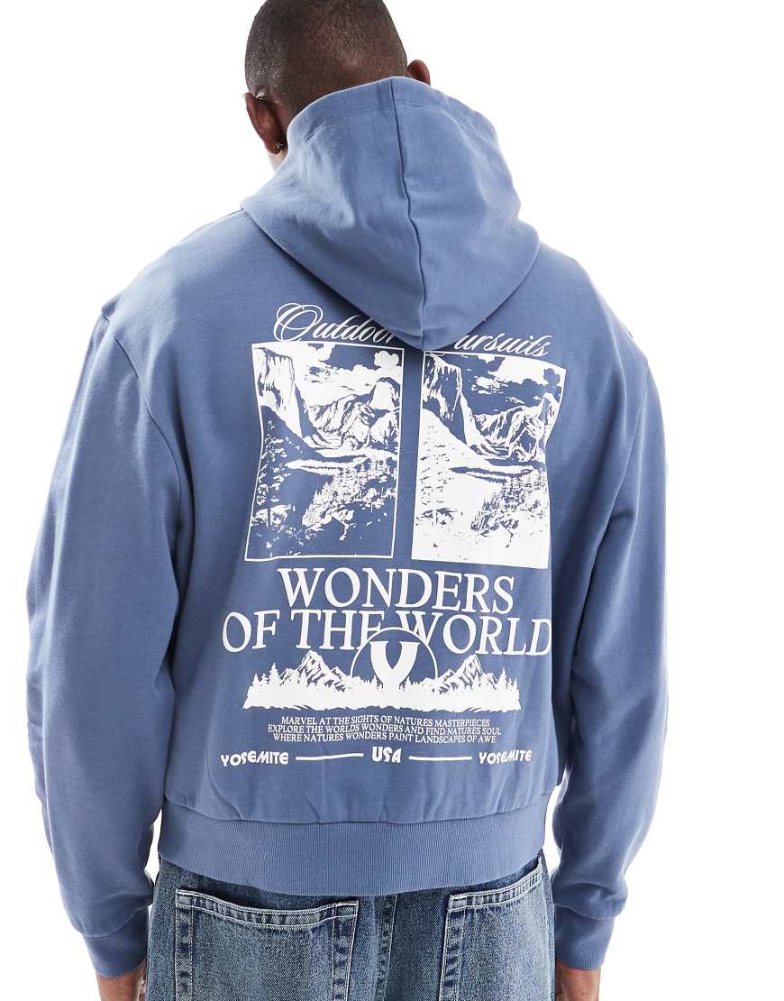 ASOS DESIGN - Kastiger Oversize-Hoodie in gewaschenem Indigo mit Schaumdruck-Marineblau ASOS DESIGN - Kastiger Oversize-Hoodie in gewaschenem Indigo mit Schaumdruck-Marineblau von ASOS DESIGN