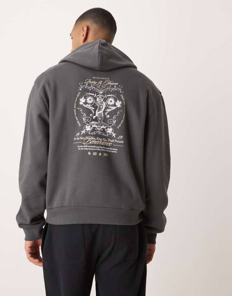 ASOS DESIGN - Kastiger Oversize-Kapuzenpullover in Anthrazit mit Rückenprint-Grau von ASOS DESIGN