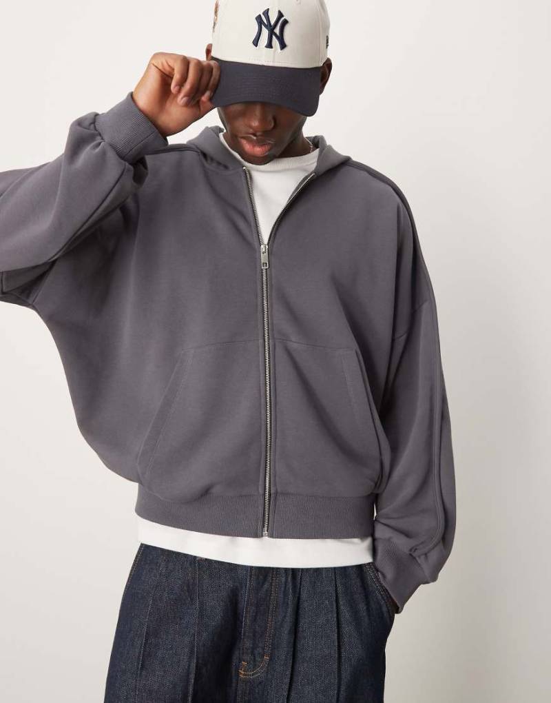 ASOS DESIGN - Kastiger Oversize-Kapuzenpullover in Anthrazit mit überschnittener Schulter und Ziernähten-Grau von ASOS DESIGN