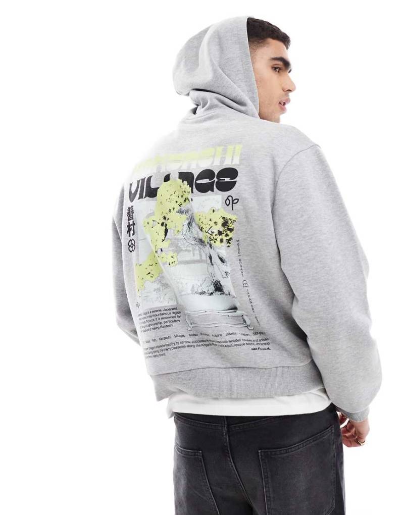 ASOS DESIGN - Kastiger Oversize-Kapuzenpullover in Grau meliert mit Rückenprint und Nahtdetails von ASOS DESIGN