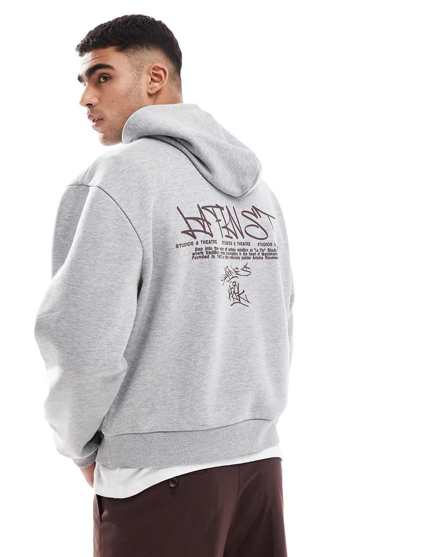 ASOS DESIGN - Kastiger Oversize-Kapuzenpullover in Grau meliert mit Ziernähten und Graffiti-Print ASOS DESIGN - Kastiger Oversize-Kapuzenpullover in Grau meliert mit Ziernähten und Graffiti-Print von ASOS DESIGN