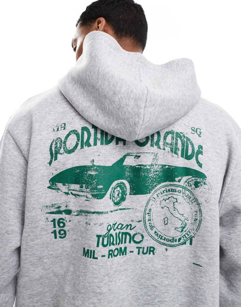 ASOS DESIGN - Kastiger Kapuzenpullover in Grau mit Auto-Print von ASOS DESIGN