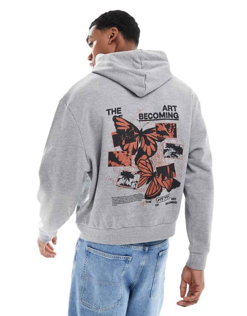 ASOS DESIGN - Kastiger Kapuzenpullover in Grau mit Print auf Brust und Rücken von ASOS DESIGN