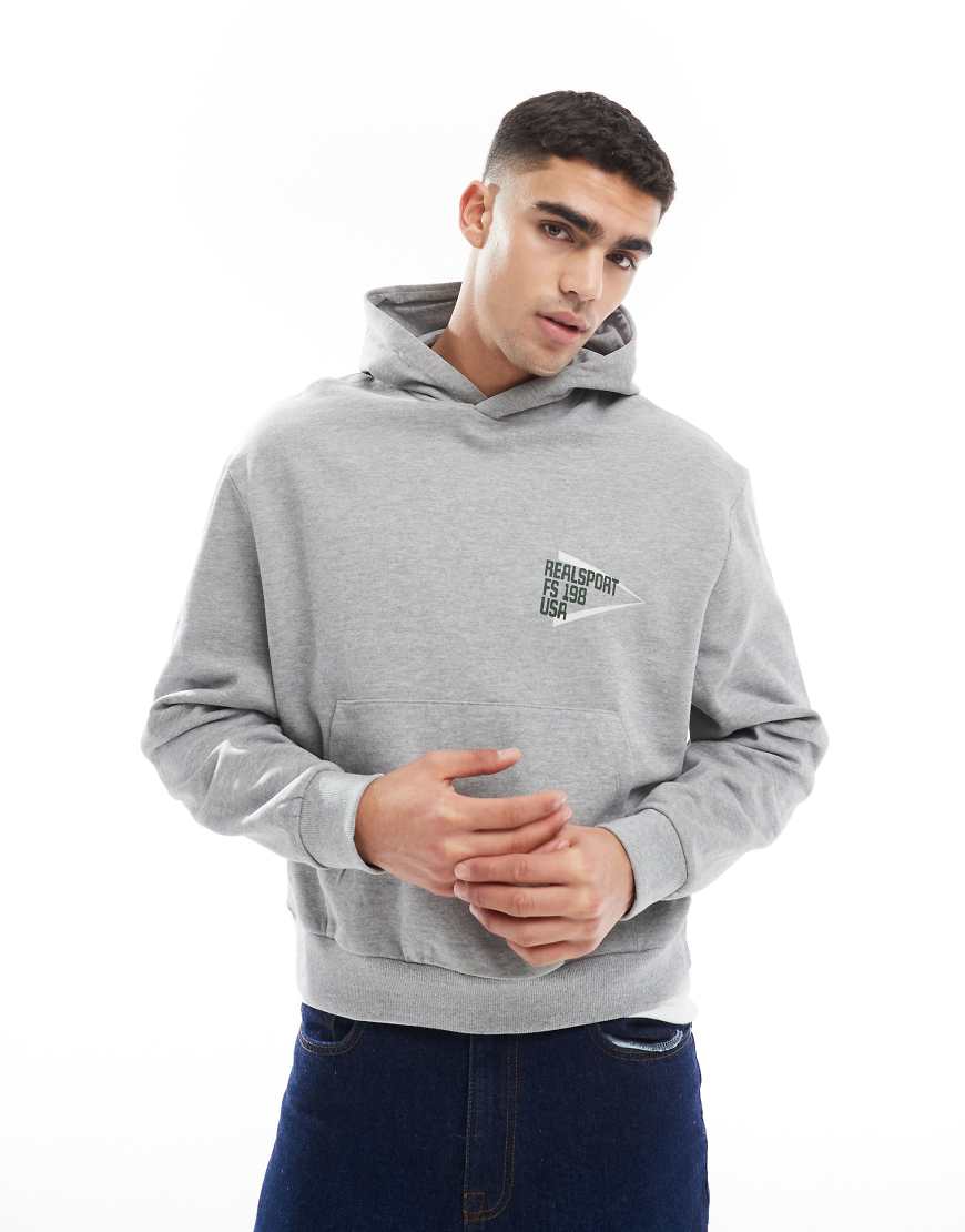 ASOS DESIGN - Kastiger Oversize-Kapuzenpullover in grau meliert mit Print auf dem Rücken ASOS DESIGN - Kastiger Oversize-Kapuzenpullover in grau meliert mit Print auf dem Rücken von ASOS DESIGN
