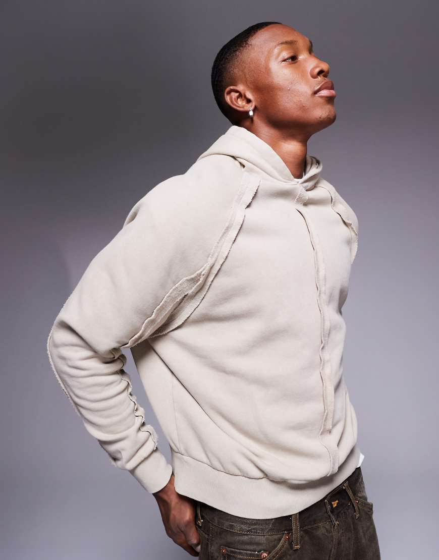 ASOS DESIGN - Kastiger Oversize-Kapuzenpullover in verwaschenem Beige mit Ziernaht-Neutral ASOS DESIGN - Kastiger Oversize-Kapuzenpullover in verwaschenem Beige mit Ziernaht-Neutral von ASOS DESIGN
