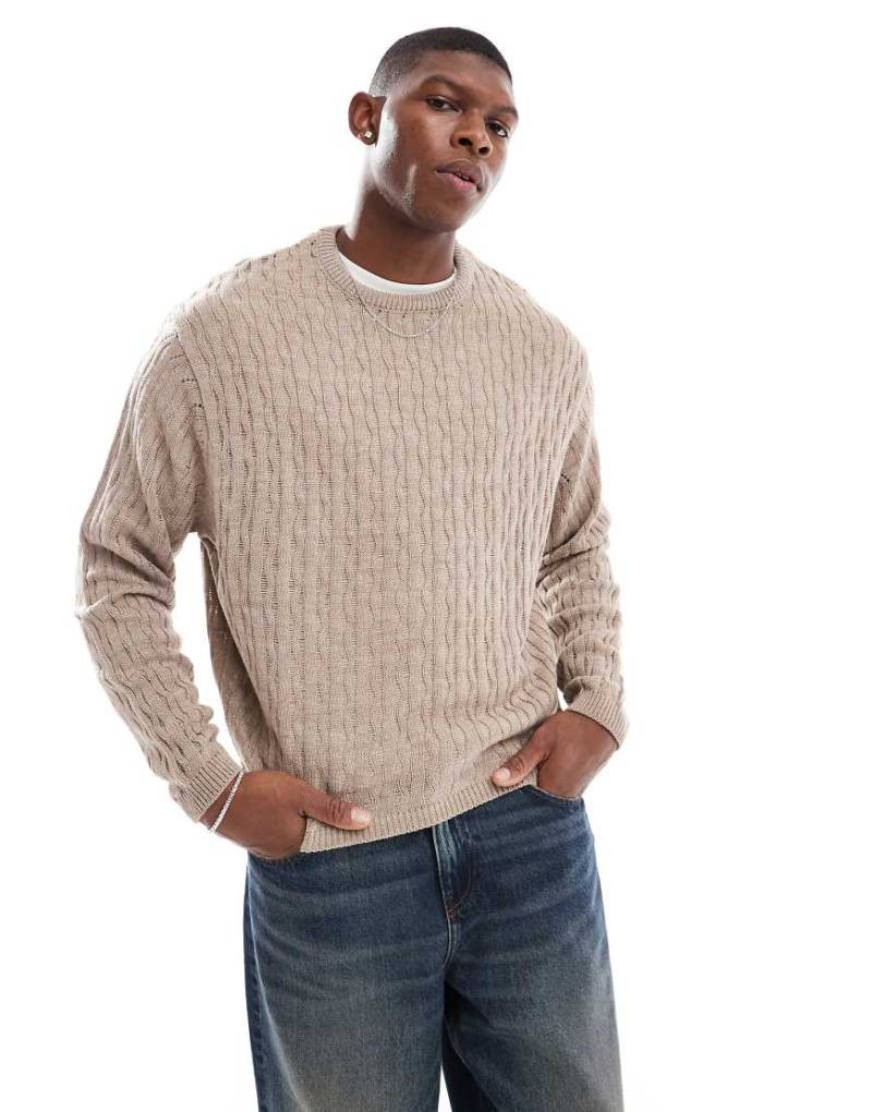 ASOS DESIGN - Kastiger Oversize-Strickpullover in Ecru mit Waffelstruktur-Weiß von ASOS DESIGN