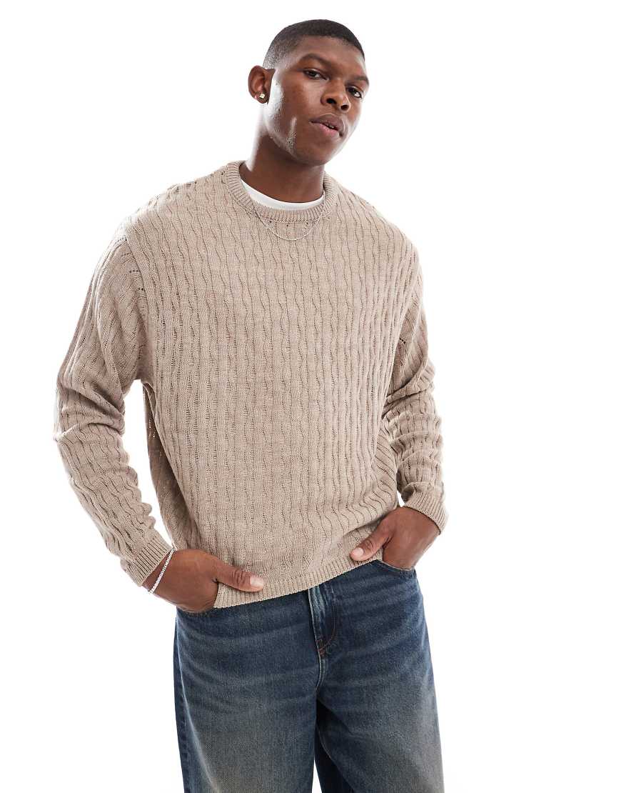 ASOS DESIGN - Kastiger Oversize-Strickpullover in Ecru mit Waffelstruktur-Weiß ASOS DESIGN - Kastiger Oversize-Strickpullover in Ecru mit Waffelstruktur-Weiß von ASOS DESIGN