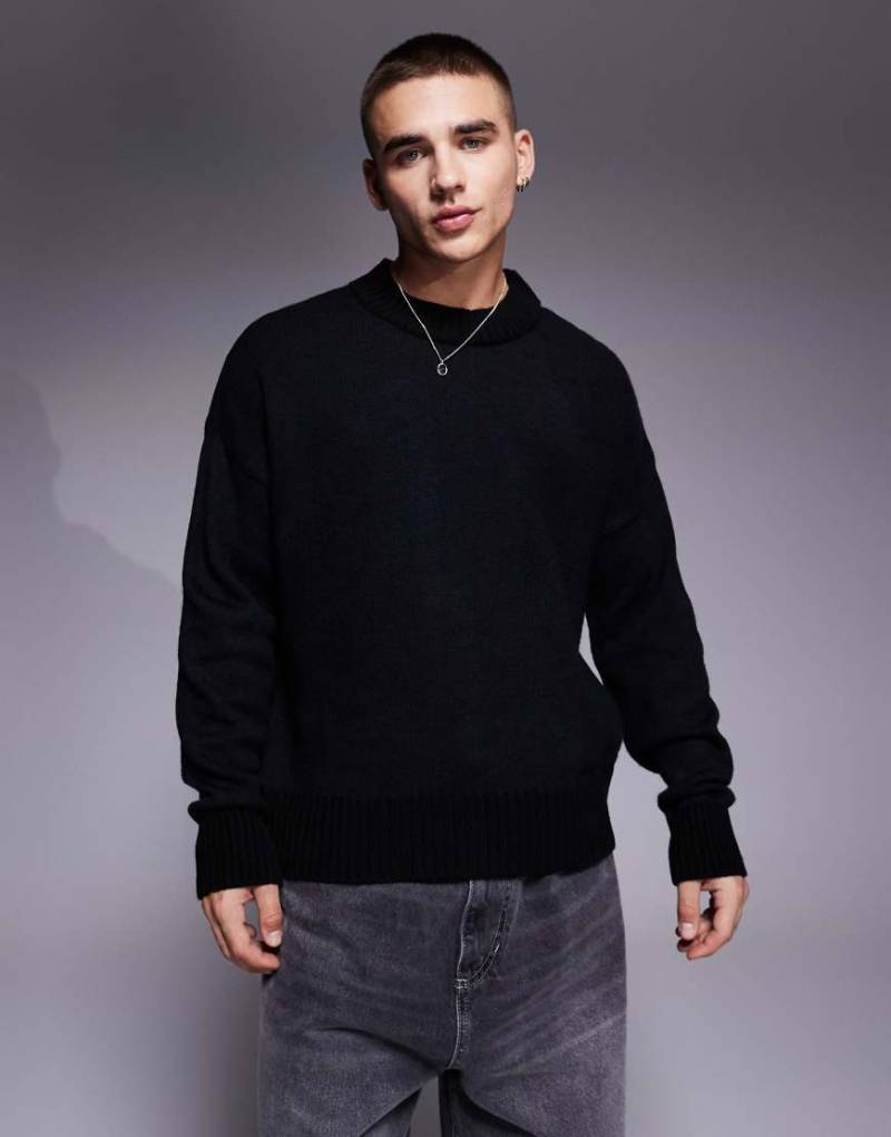 ASOS DESIGN - Kastiger Oversize-Strickpullover in Marineblau mit Rundhalsausschnitt von ASOS DESIGN