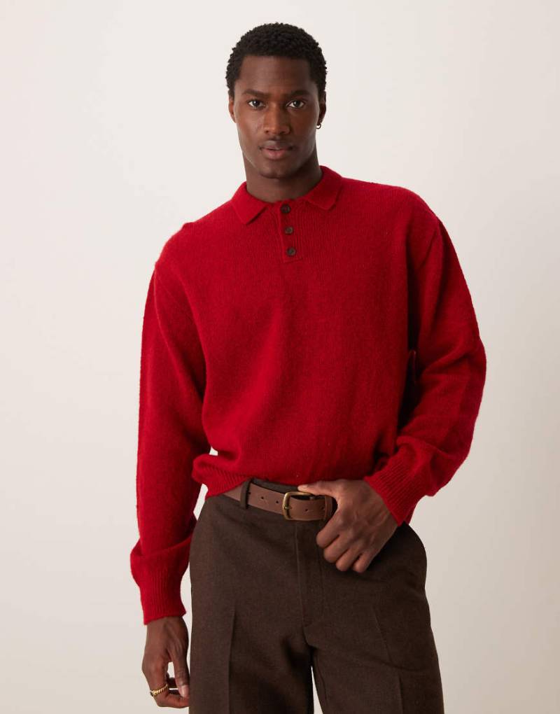 ASOS DESIGN - Kastiger Oversize-Strickpullover in Rot mit angerauter Struktur von ASOS DESIGN
