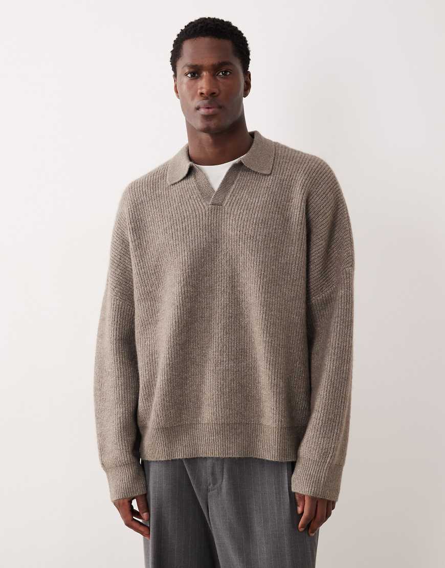 ASOS DESIGN - Kastiger Pullover mit Patentmuster in Taupe mit extremem Oversize-Schnitt-Neutral von ASOS DESIGN