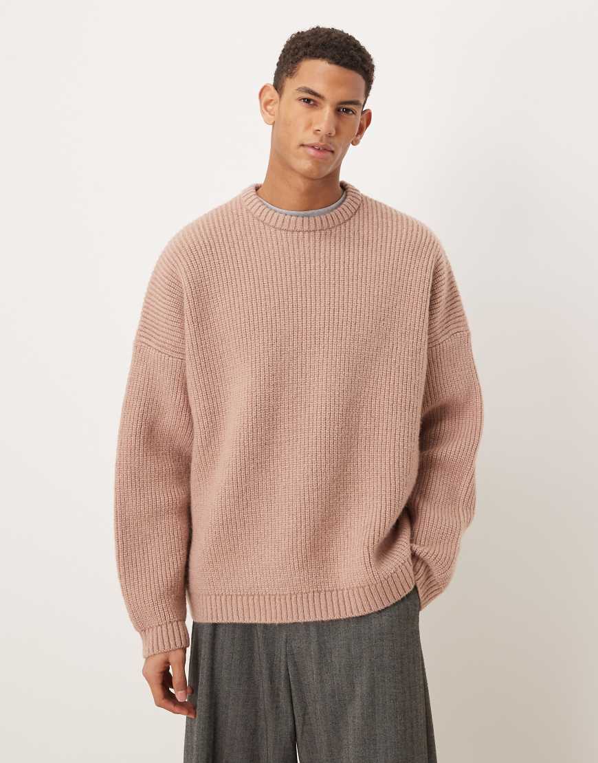 ASOS DESIGN - Kastiger Strickpullover in Rosa mit Patentmuster und extremer Oversize-Passform von ASOS DESIGN