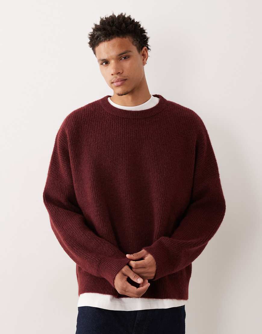 ASOS DESIGN - Kastiger Super-Oversize-Pullover in Burgunderrot mit Patentmuster von ASOS DESIGN