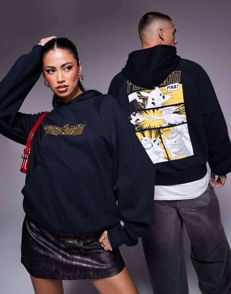 ASOS DESIGN - Kastiger Unisex-Kapuzenpullover in Schwarz mit „Pokémon"-Prints und Oversize-Schnitt von ASOS DESIGN