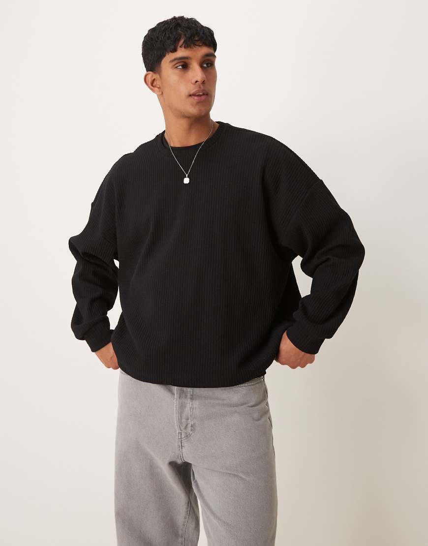 ASOS DESIGN - Kastiger leichter Pullover in Schwarz in extremer Oversize-Passform und Rippenstruktur ASOS DESIGN - Kastiger leichter Pullover in Schwarz in extremer Oversize-Passform und Rippenstruktur von ASOS DESIGN