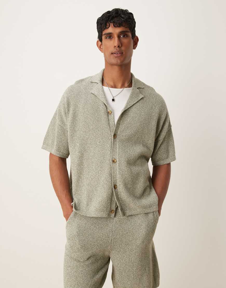 ASOS DESIGN - Oversize-Polohemd aus Strick in Salbeigrün mit Reverskragen und Knopfleiste, Kombiteil-Blau von ASOS DESIGN