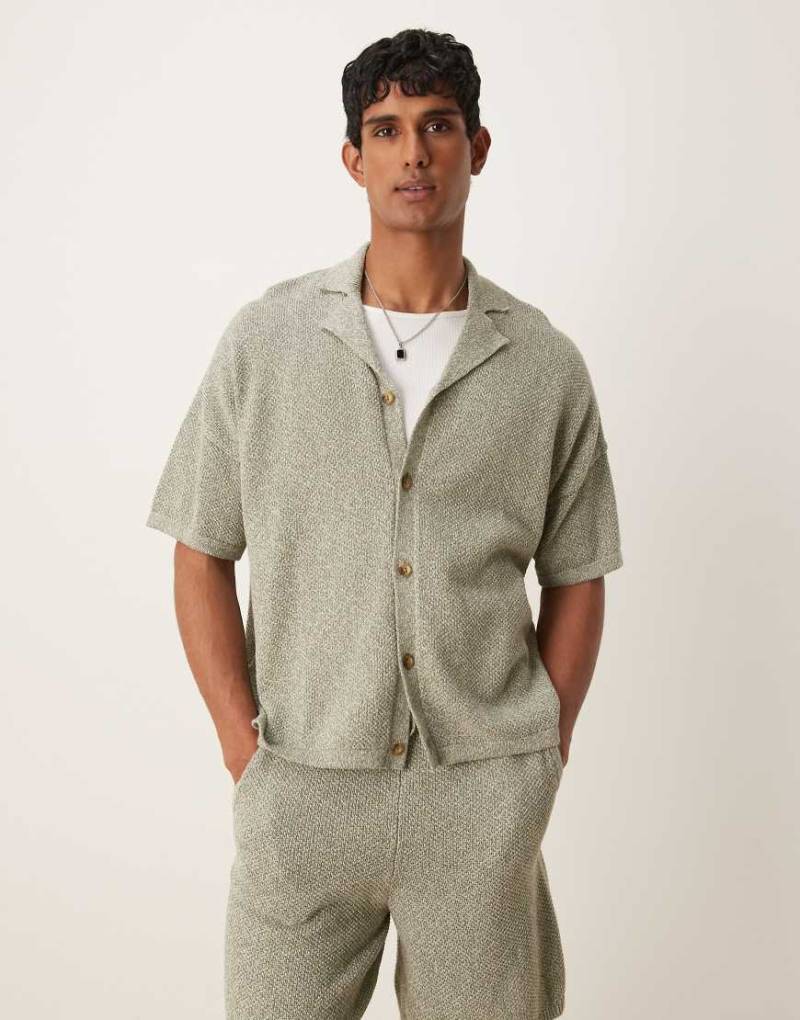 ASOS DESIGN - Oversize-Polohemd aus Strick in Salbeigrün mit Reverskragen und Knopfleiste, Kombiteil-Blau von ASOS DESIGN
