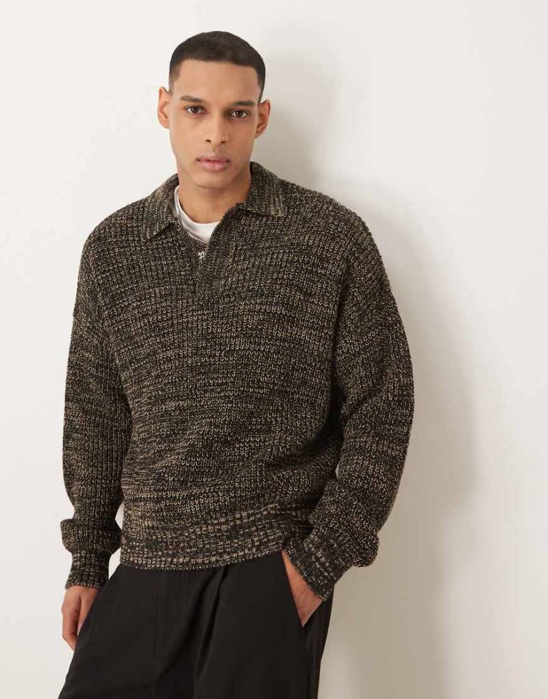 ASOS DESIGN - Kastiges, gestricktes Oversize-Polohemd in Braun mit Druckknopfleiste von ASOS DESIGN