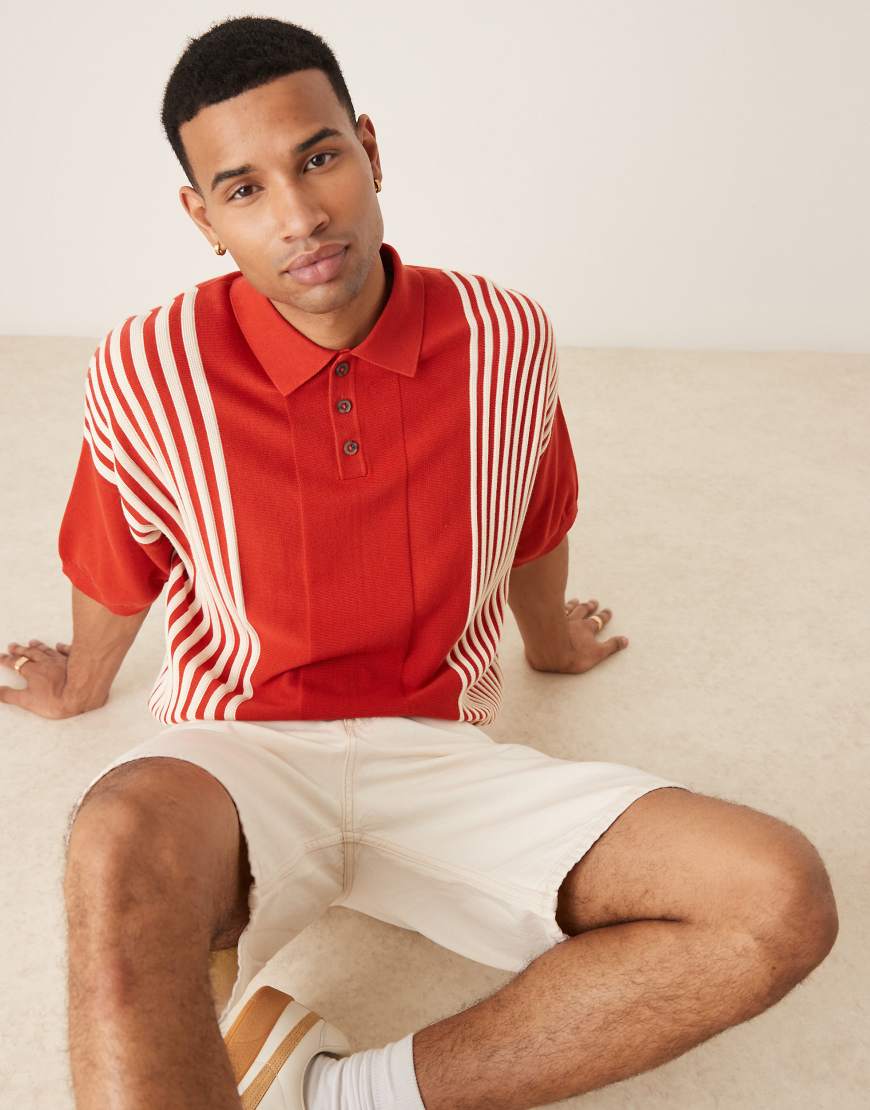 ASOS DESIGN - Kastiges, gestricktes Oversize-Polohemd in Rot mit Kontraststreifen ASOS DESIGN - Kastiges, gestricktes Oversize-Polohemd in Rot mit Kontraststreifen von ASOS DESIGN