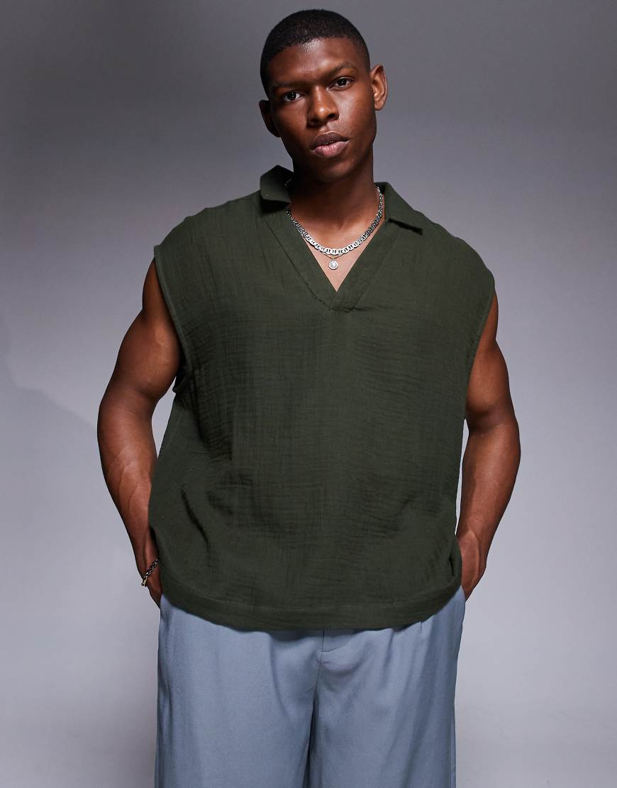 ASOS DESIGN - Kastiges, langärmliges, strukturiertes Oversize-T-Shirt in Grün ASOS DESIGN - Kastiges, langärmliges, strukturiertes Oversize-T-Shirt in Grün von ASOS DESIGN