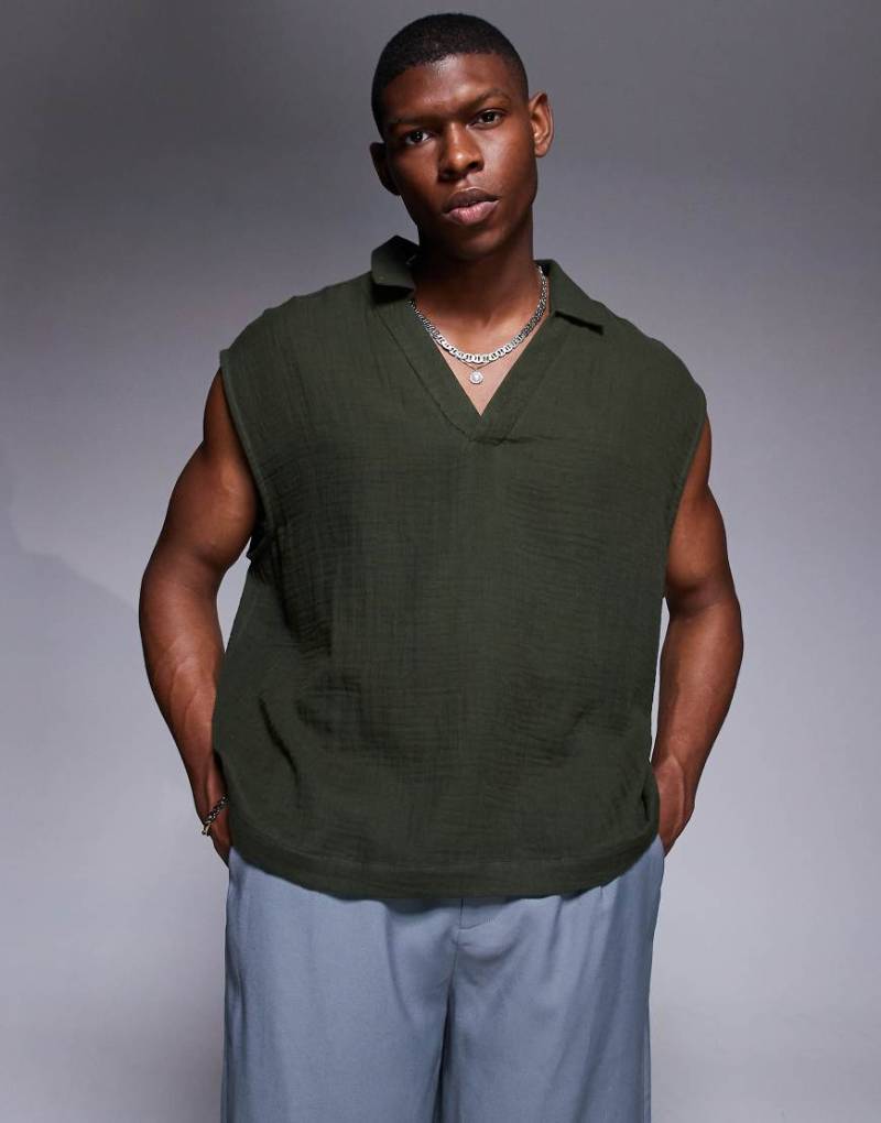 ASOS DESIGN - Kastiges, langärmliges, strukturiertes Oversize-T-Shirt in Grün von ASOS DESIGN