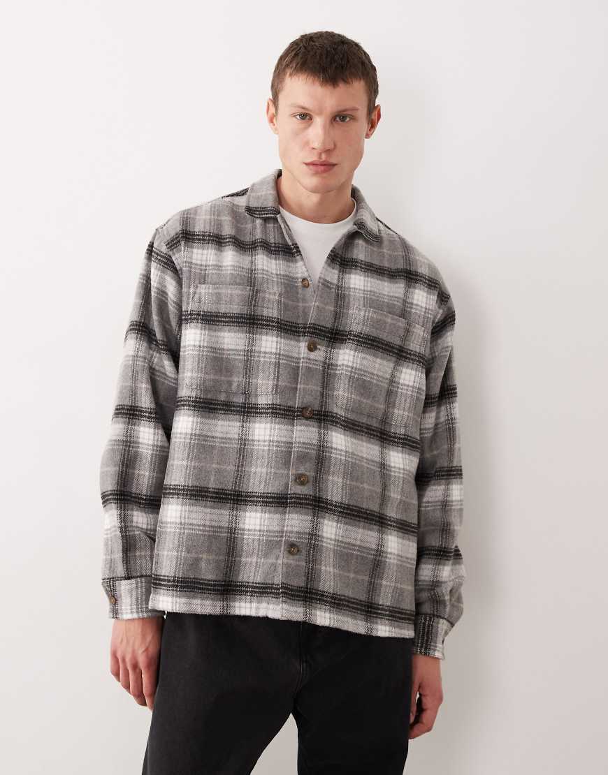 ASOS DESIGN - Kastiges, schweres Oversize-Hemd mit Karomuster in Grau von ASOS DESIGN
