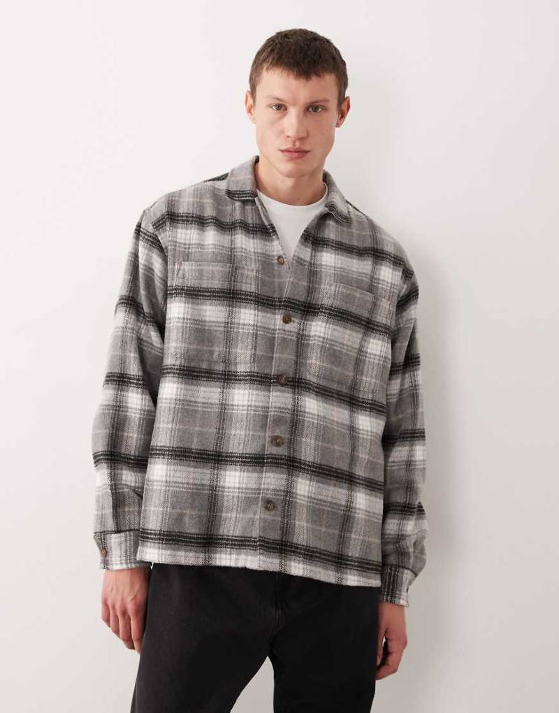 ASOS DESIGN - Kastiges, schweres Oversize-Hemd mit Karomuster in Grau von ASOS DESIGN