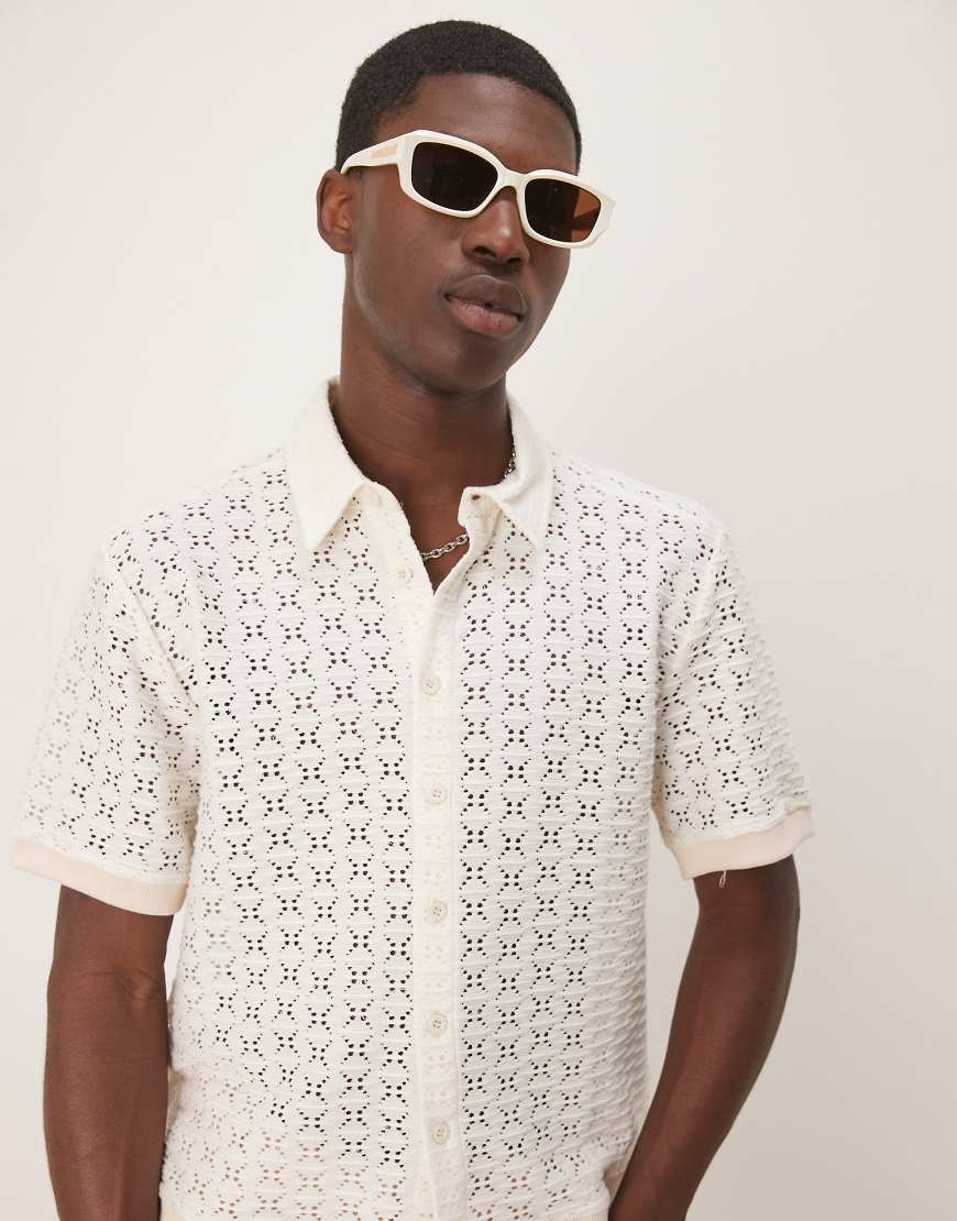 ASOS DESIGN - Kastiges Häkel-Hemd in Weiß von ASOS DESIGN