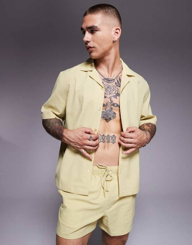 ASOS DESIGN - Kastiges Hemd aus Seersucker in Grün, Kombiteil von ASOS DESIGN