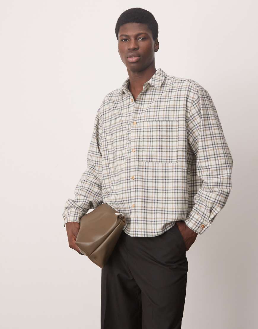 ASOS DESIGN - Kastiges Oversize-Flanellhemd in Beige kariert-Neutral von ASOS DESIGN