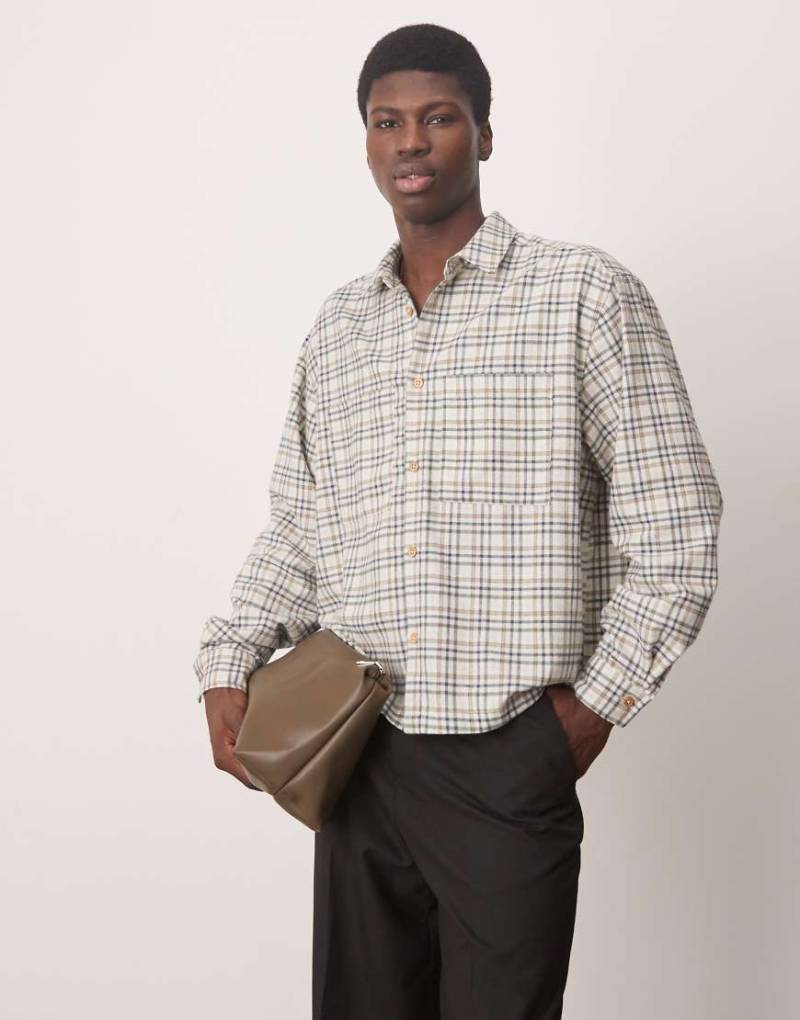 ASOS DESIGN - Kastiges Oversize-Flanellhemd in Beige kariert-Neutral von ASOS DESIGN