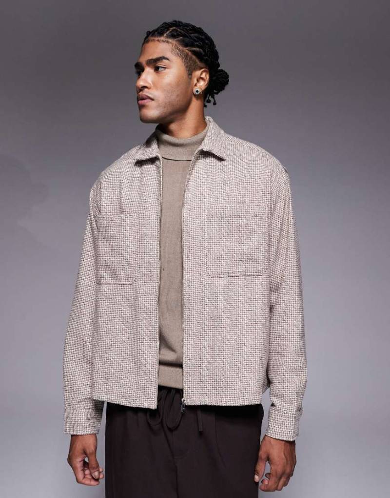 ASOS DESIGN - Kastiges Oversize-Flanellhemd in Beige mit kleinem Karomuster-Neutral von ASOS DESIGN