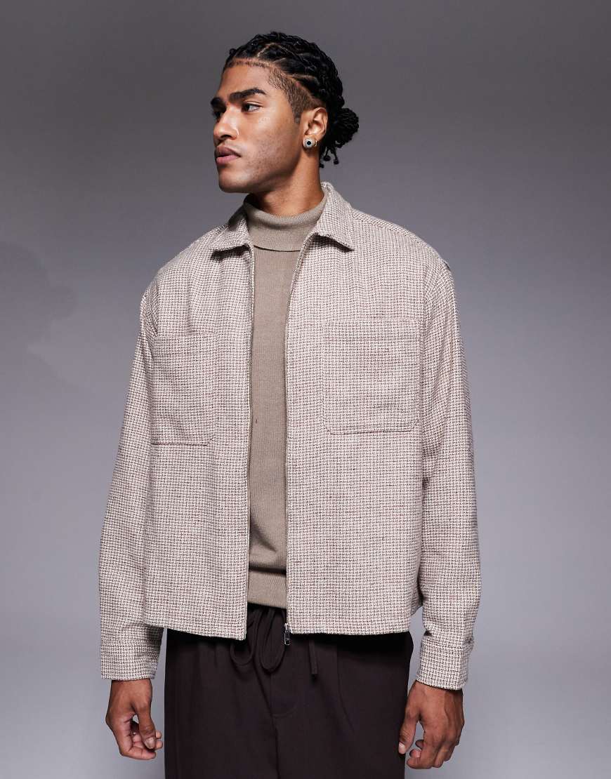 ASOS DESIGN - Kastiges Oversize-Flanellhemd in Beige mit kleinem Karomuster-Neutral von ASOS DESIGN