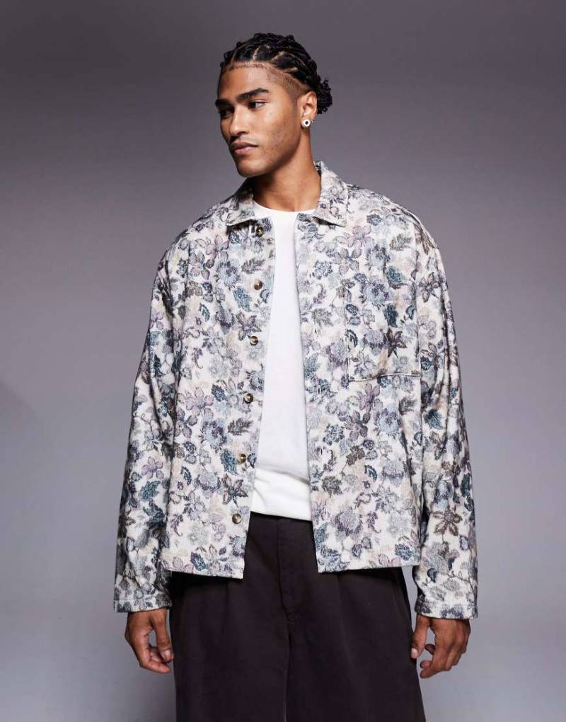 ASOS DESIGN - Kastiges Oversize-Flanellhemd in Cremeweiß mit Blumenmuster von ASOS DESIGN