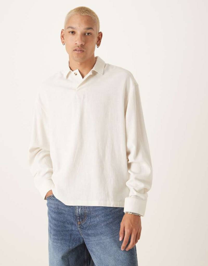 ASOS DESIGN - Kastiges Oversize-Schlupfhemd aus Leinenmix in Weiß von ASOS DESIGN