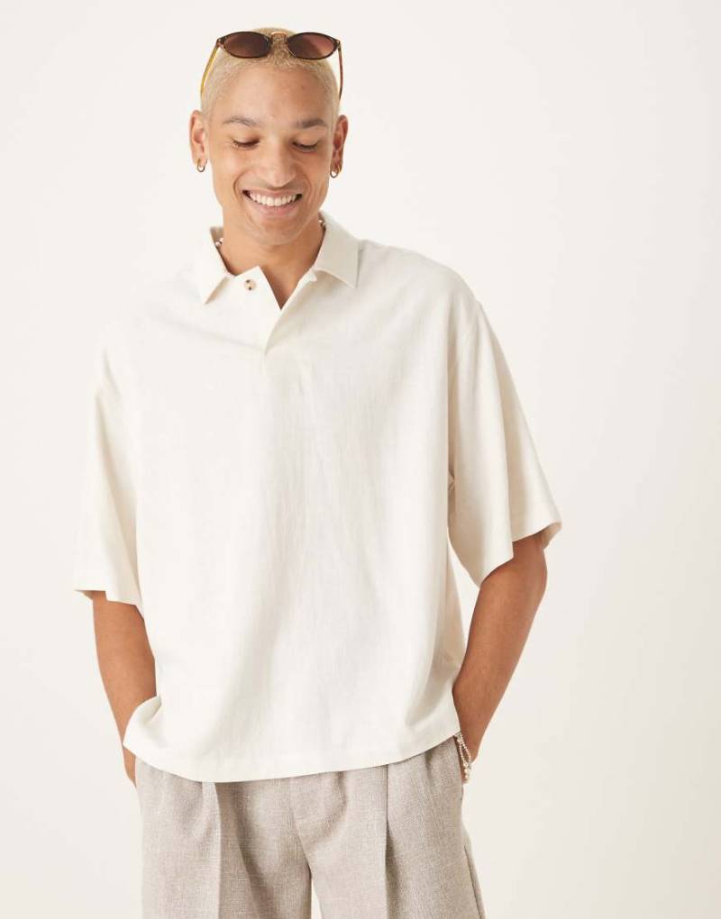 ASOS DESIGN - Kastiges Oversize-Schlupfhemd aus Leinenmix in Weiß von ASOS DESIGN
