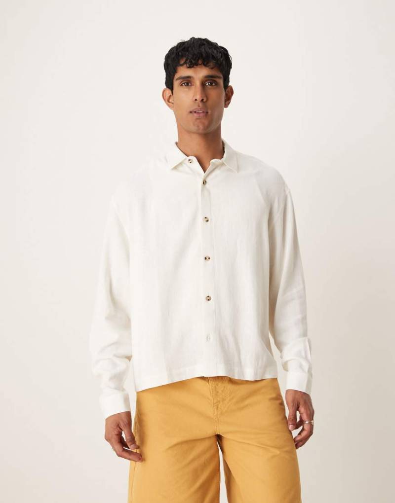 ASOS DESIGN - Kastiges Oversize-Hemd aus Leinenmix in Weiß von ASOS DESIGN