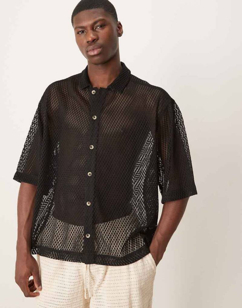 ASOS DESIGN - Kastiges Oversize-Hemd aus Netzstoff in Schwarz von ASOS DESIGN